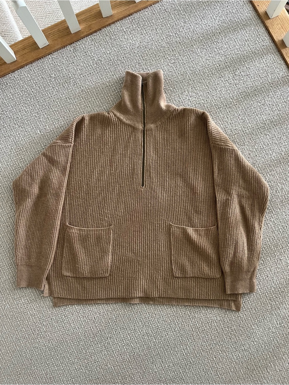 Madewell Women's Ribbed Half-Zip Sweater in Camel Brown